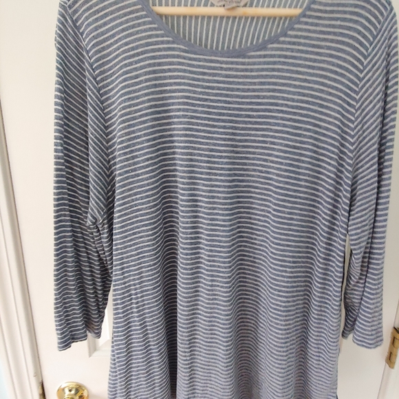 GUC Plus Size Lucky Brand Woven Back Chambray Blue & White Striped Top – Size 2X - Picture 9 of 11